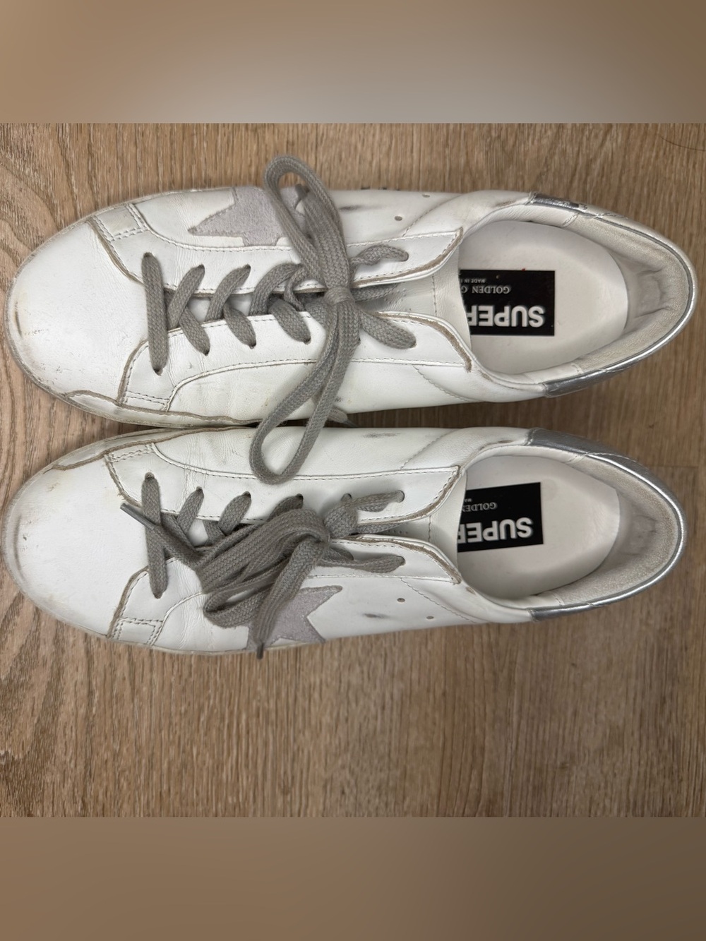 Golden Goose White Leather Sneakers with Gray Accents